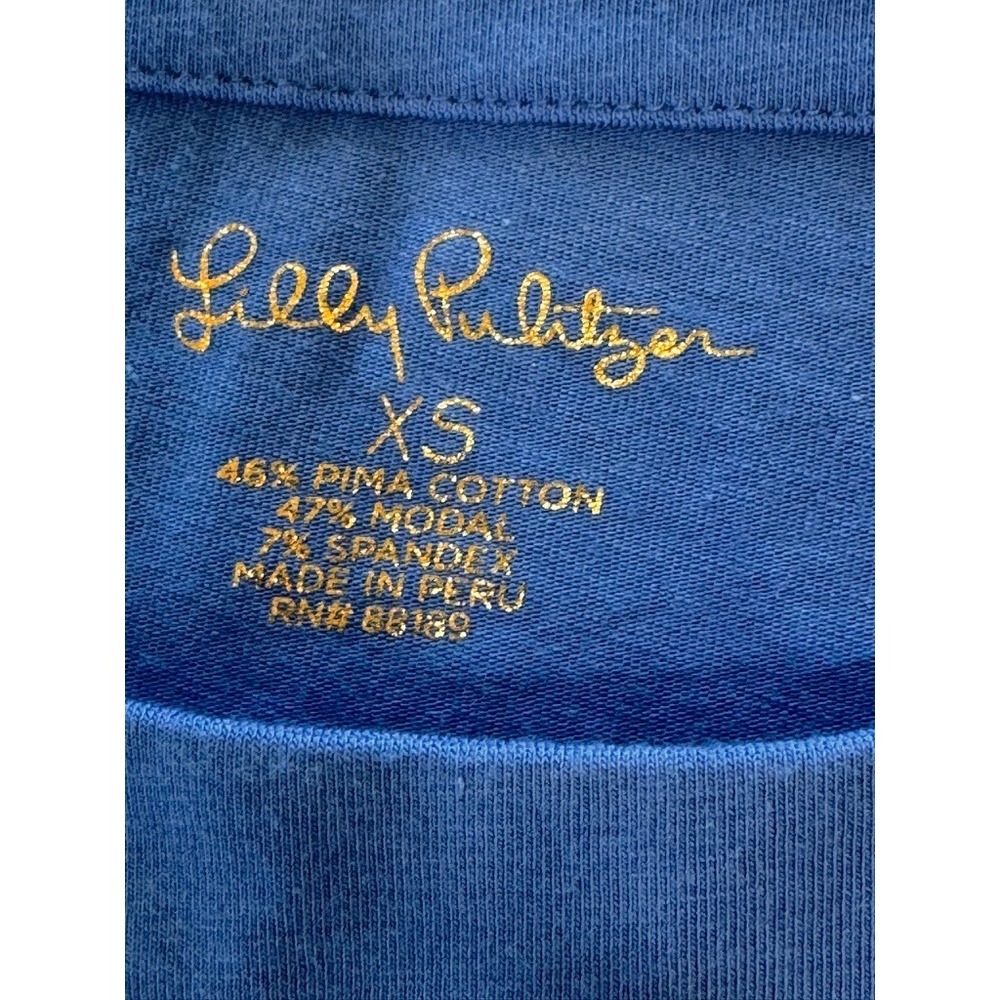 Lilly Pulitzer Lula Top Tropical Bllue Ruffle Short Sleeve XS EUC Pima Modal - Picture 8 of 8